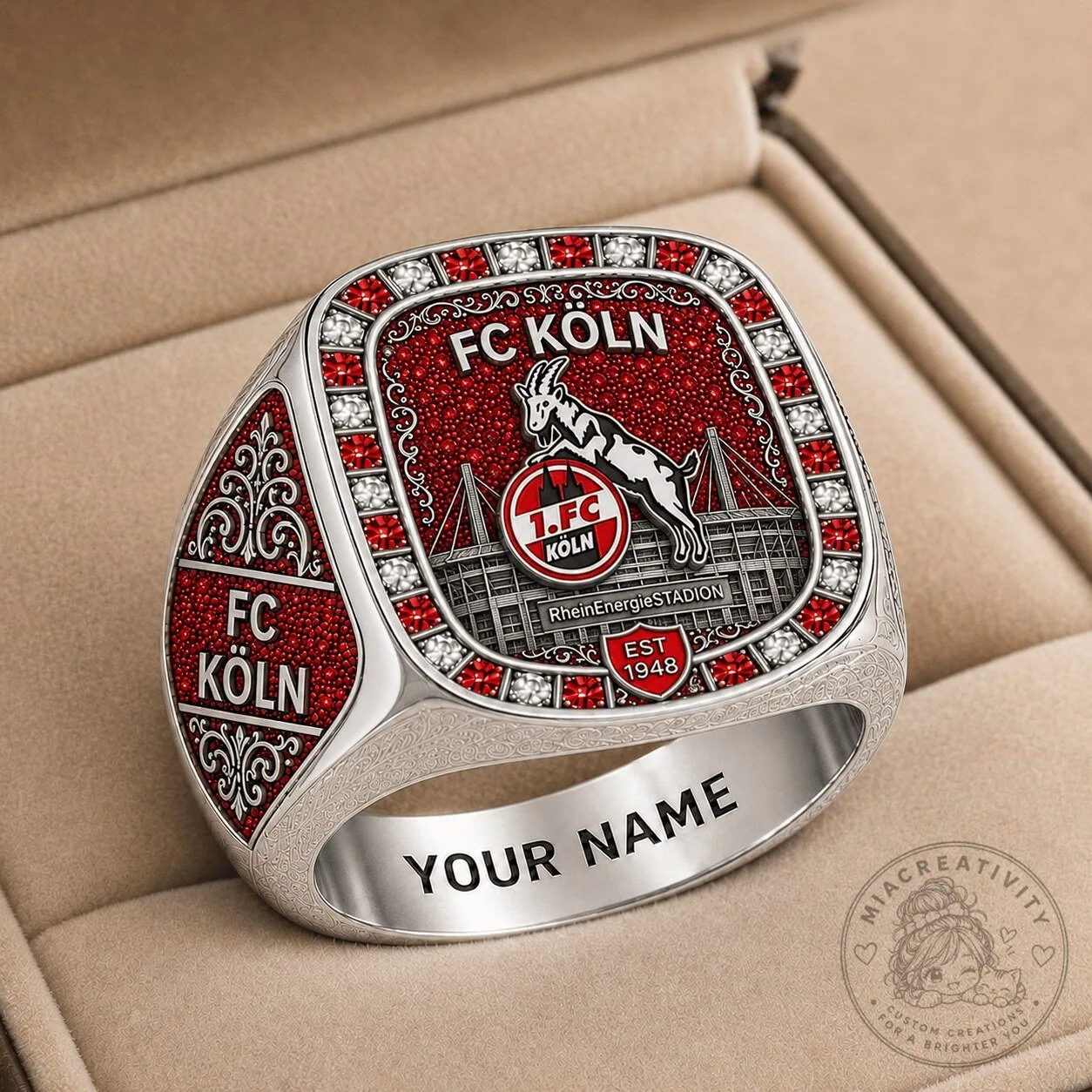 FC Köln Bundesliga Football Club Custom Name Engraved Silver Ring