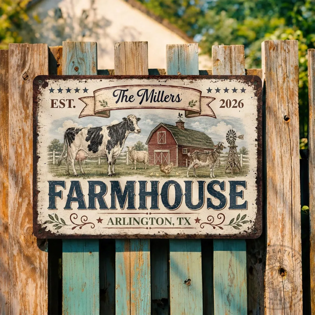 Personalized Farmhouse Family Name and Established Date Metal Sign Personalized Farmhouse Family Name and Established Date Metal Sign