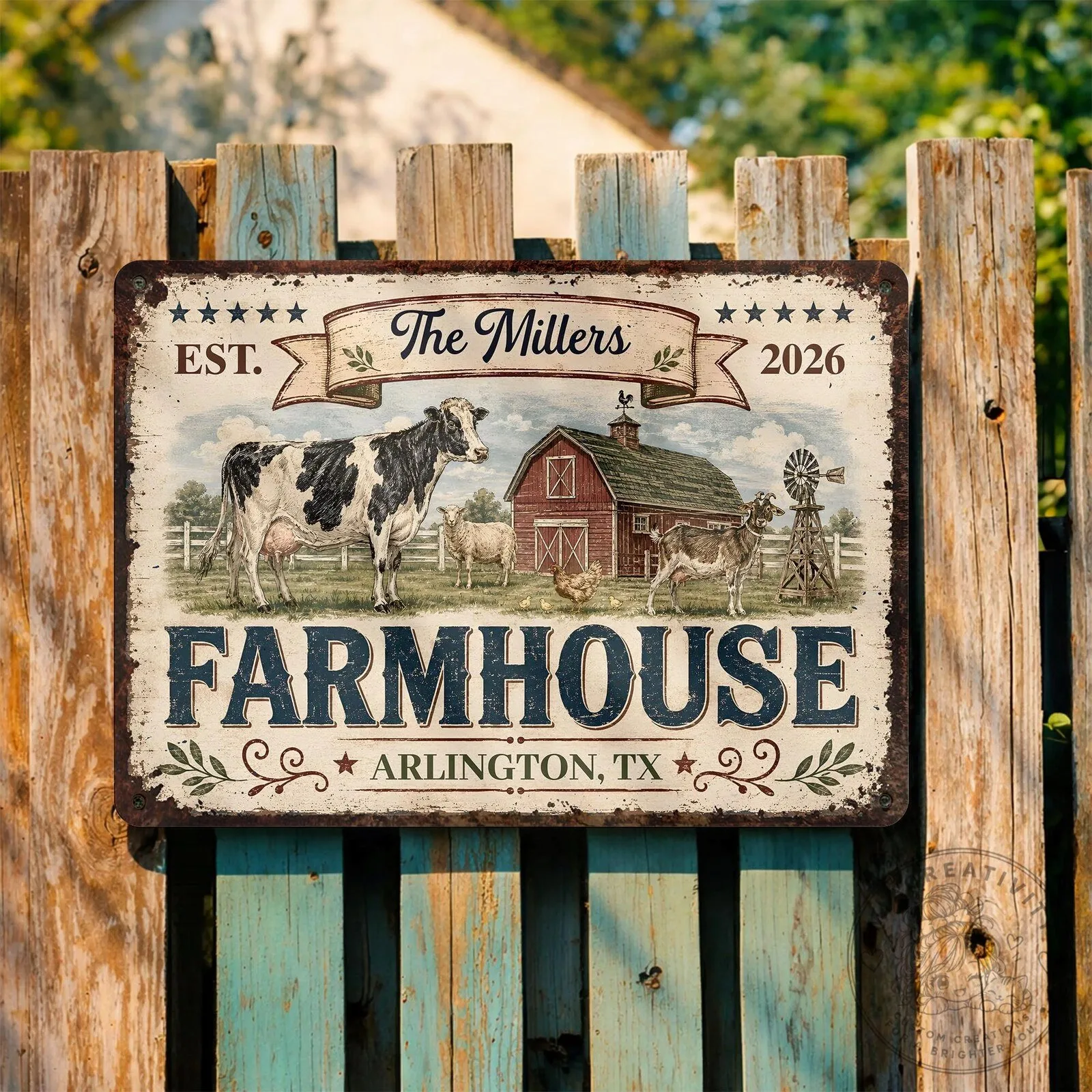 Personalized Farmhouse Family Name and Established Date Metal Sign