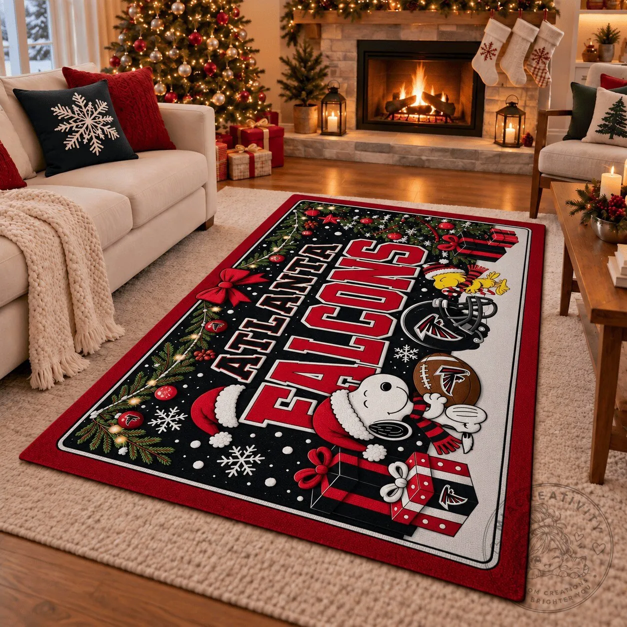 Atlanta Falcons Snoopy Christmas Holiday Area Rug