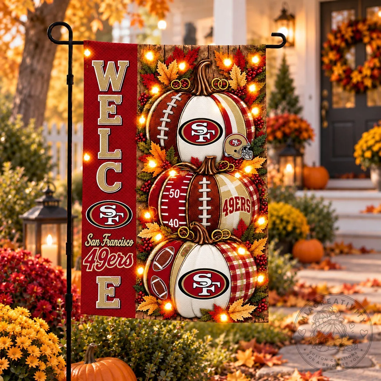 San Francisco 49ers Halloween Football Pumpkins Welcome Garden Flag