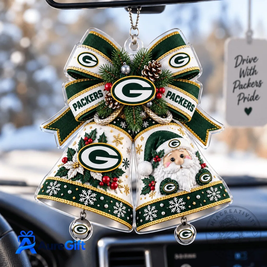 Green Bay Packers Christmas Bells Acrylic Car Ornament Green Bay Packers Christmas Bells Acrylic Car Ornament