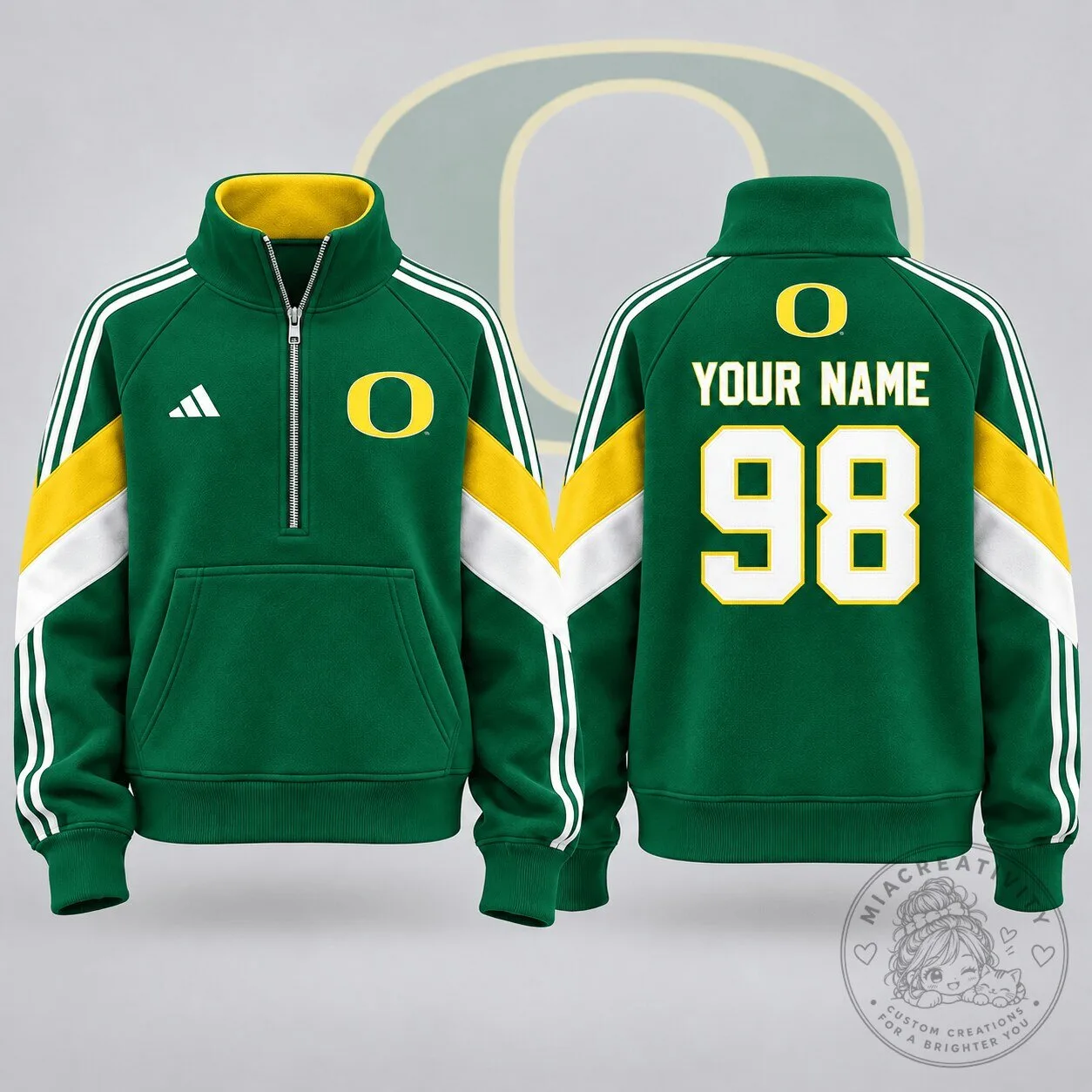 Oregon Ducks Personalized Green and Yellow Quarter Zip Pullover Sweatshirt
