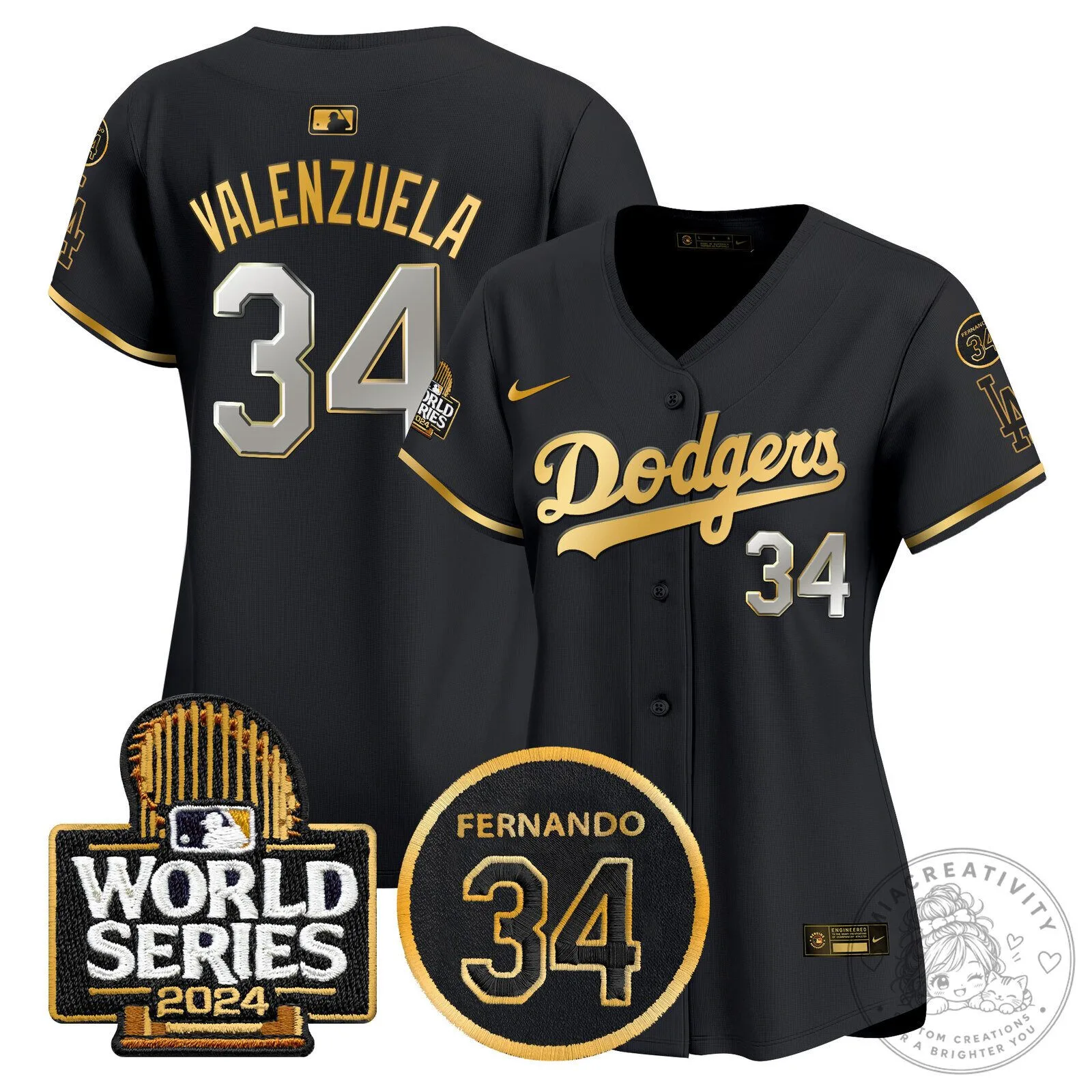 Los Angeles Dodgers Fernando Valenzuela 2024 World Series Black Baseball Jersey