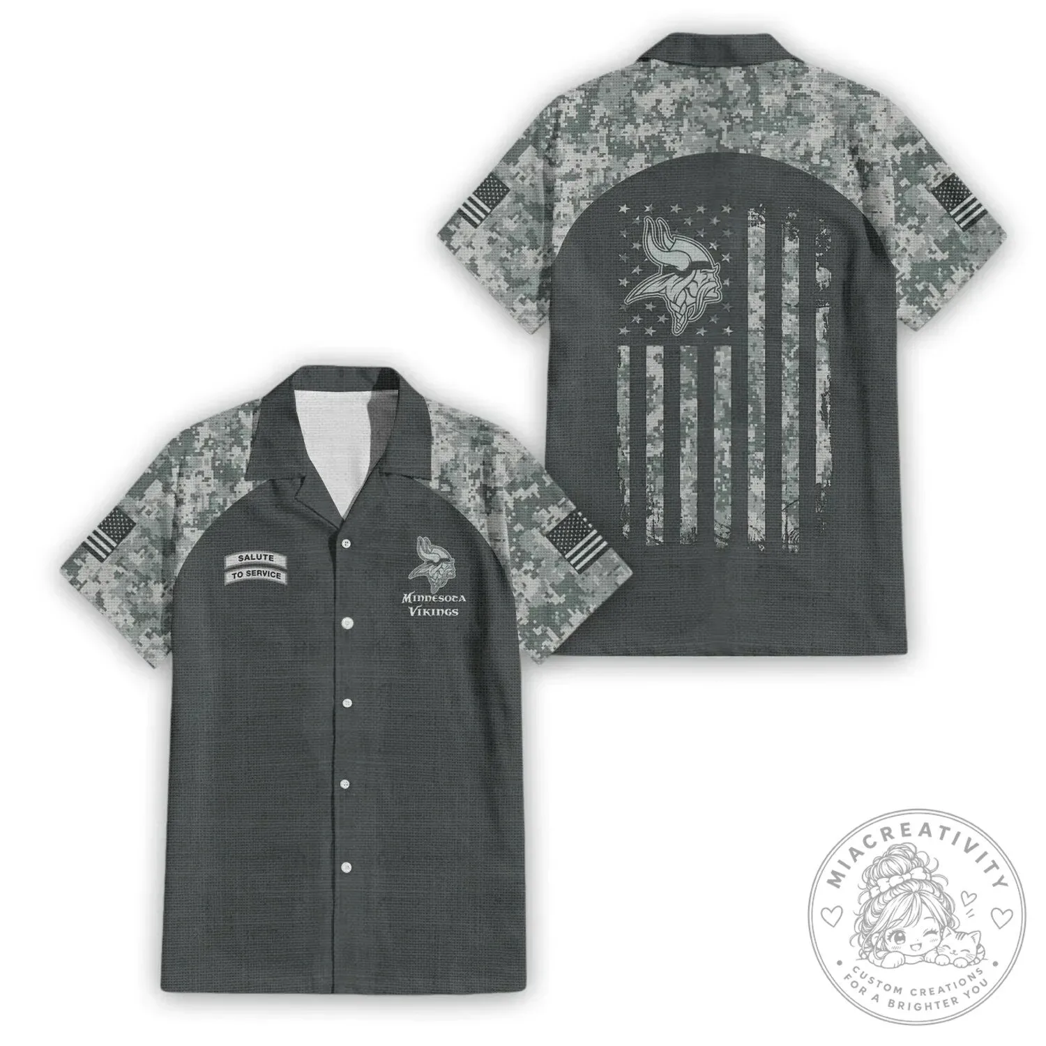 Minnesota Vikings Salute To Service Digital Camouflage Hawaiian Shirt