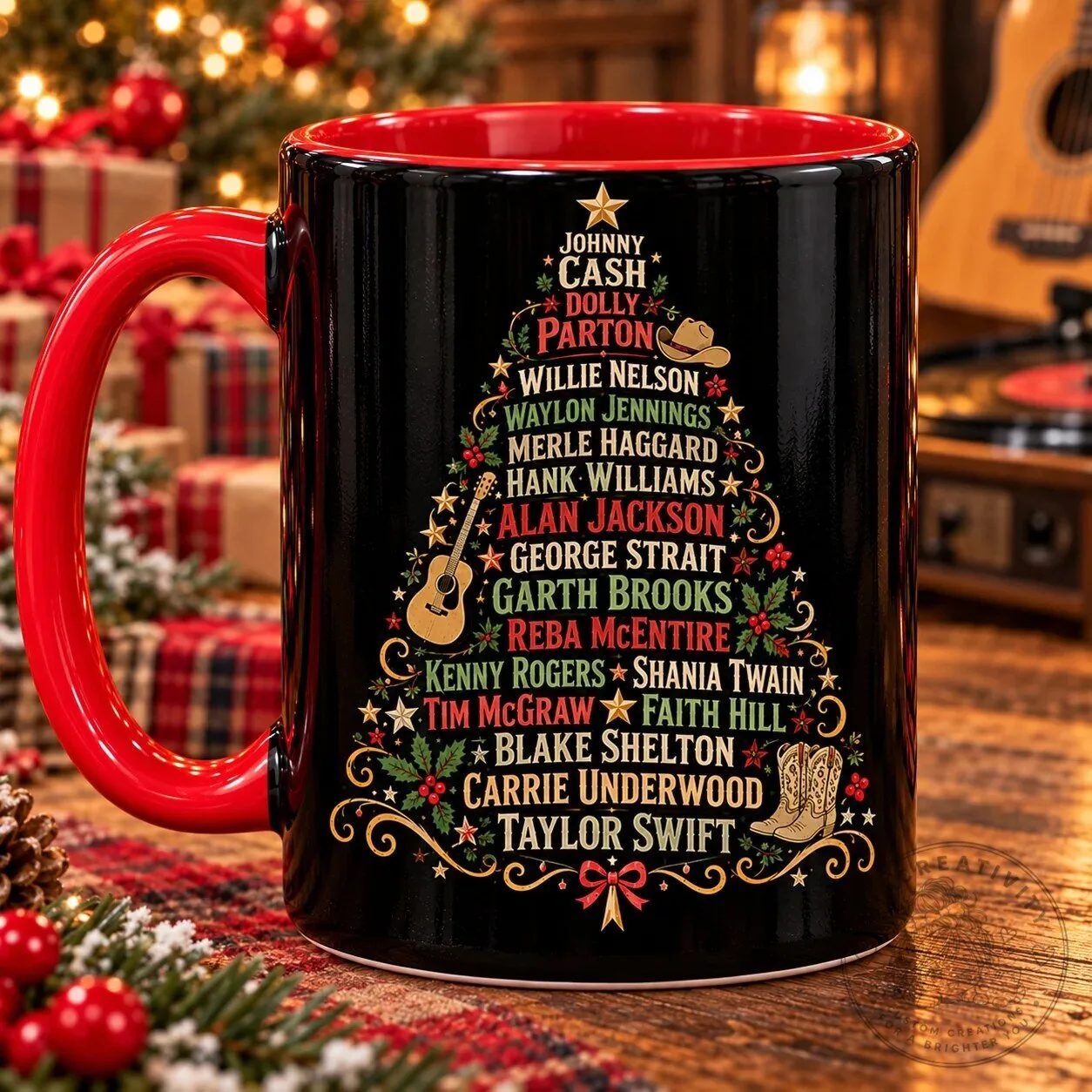 Country Music Christmas Tree Legends Coffee Mug with Dolly Parton and Johnny Cash 9 Country Music Christmas Tree Legends Coffee Mug with Dolly Parton and Johnny Cash