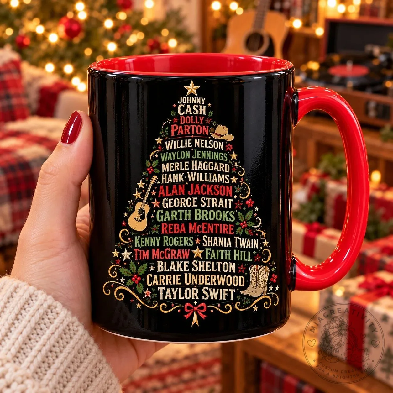 Country Music Christmas Tree Legends Coffee Mug with Dolly Parton and Johnny Cash 10 Country Music Christmas Tree Legends Coffee Mug with Dolly Parton and Johnny Cash