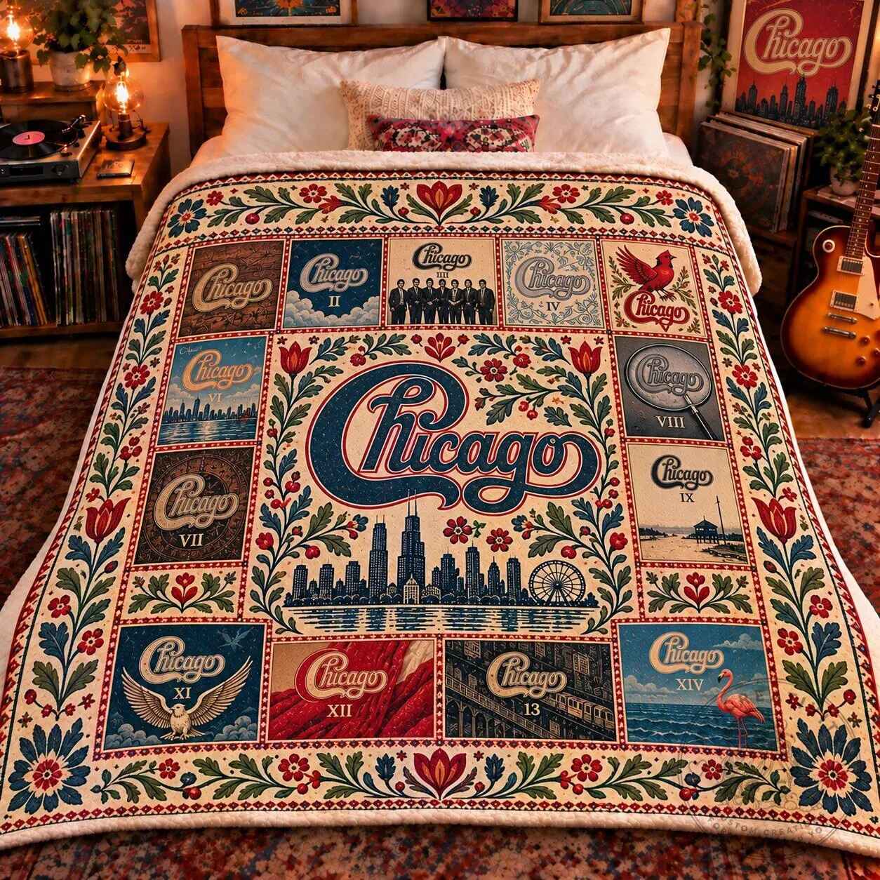 Chicago Band Album Covers Collage Sherpa Fleece Blanket, Vintage Music Fan Gift