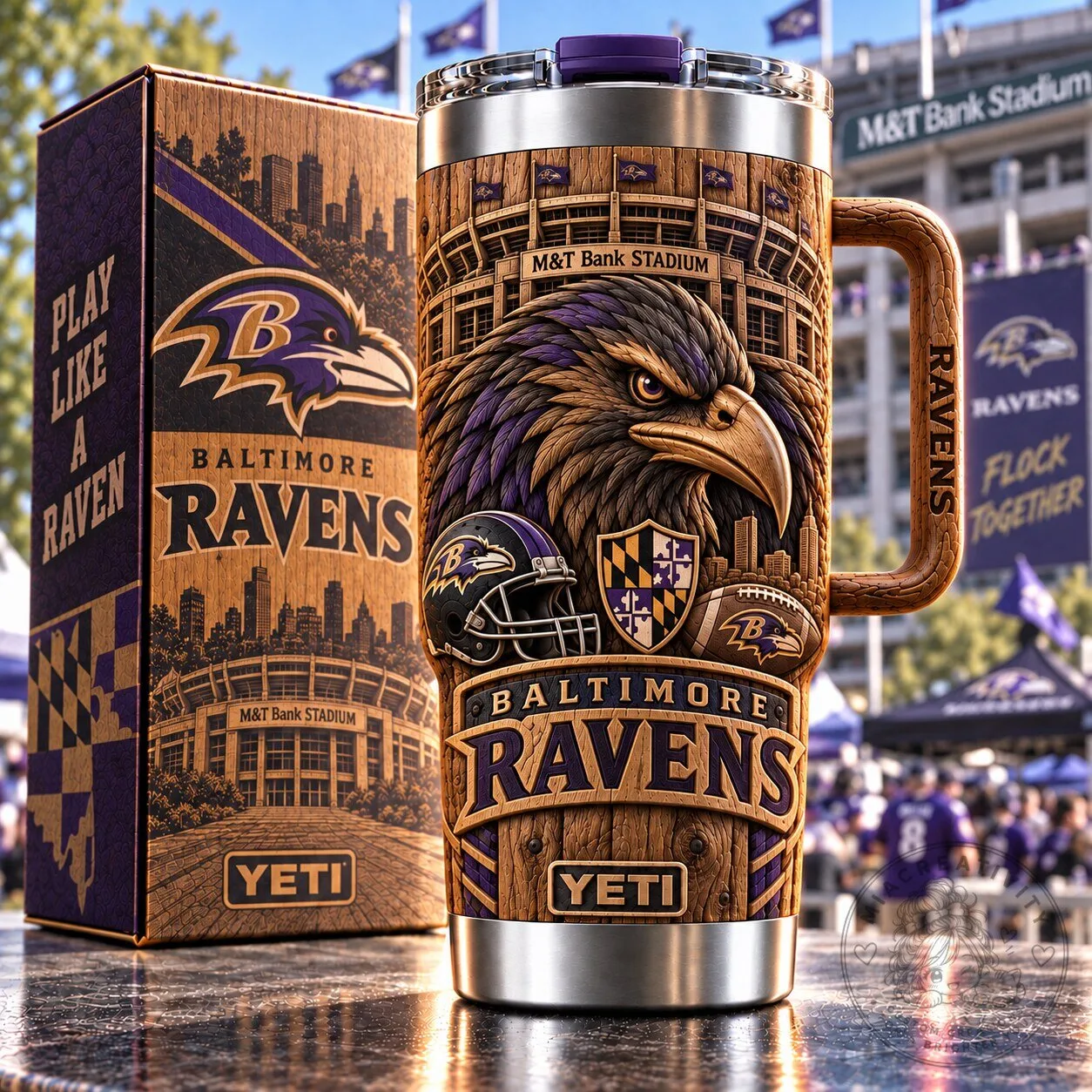 Baltimore Ravens Football Team Woodgrain Relief 40 Ounce Tumbler