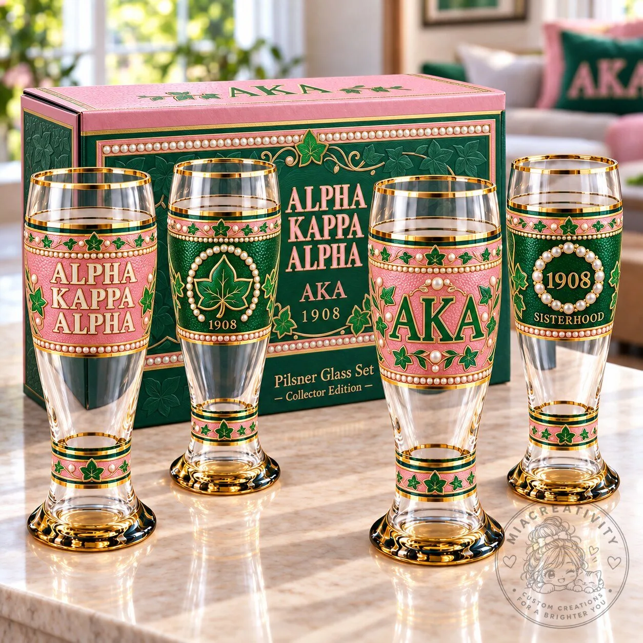 Alpha Kappa Alpha Sorority Inc. 1908 Sisterhood Pilsner Glass Set