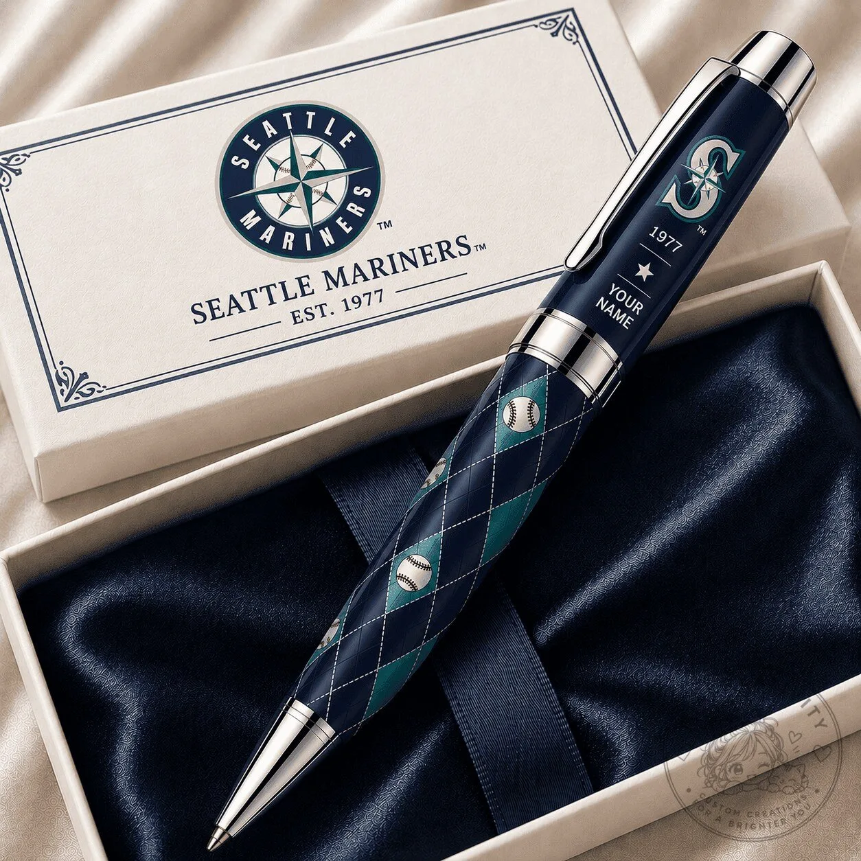 Seattle Mariners Baseball Team Personalized Diamond Pattern Ballpoint Pen
