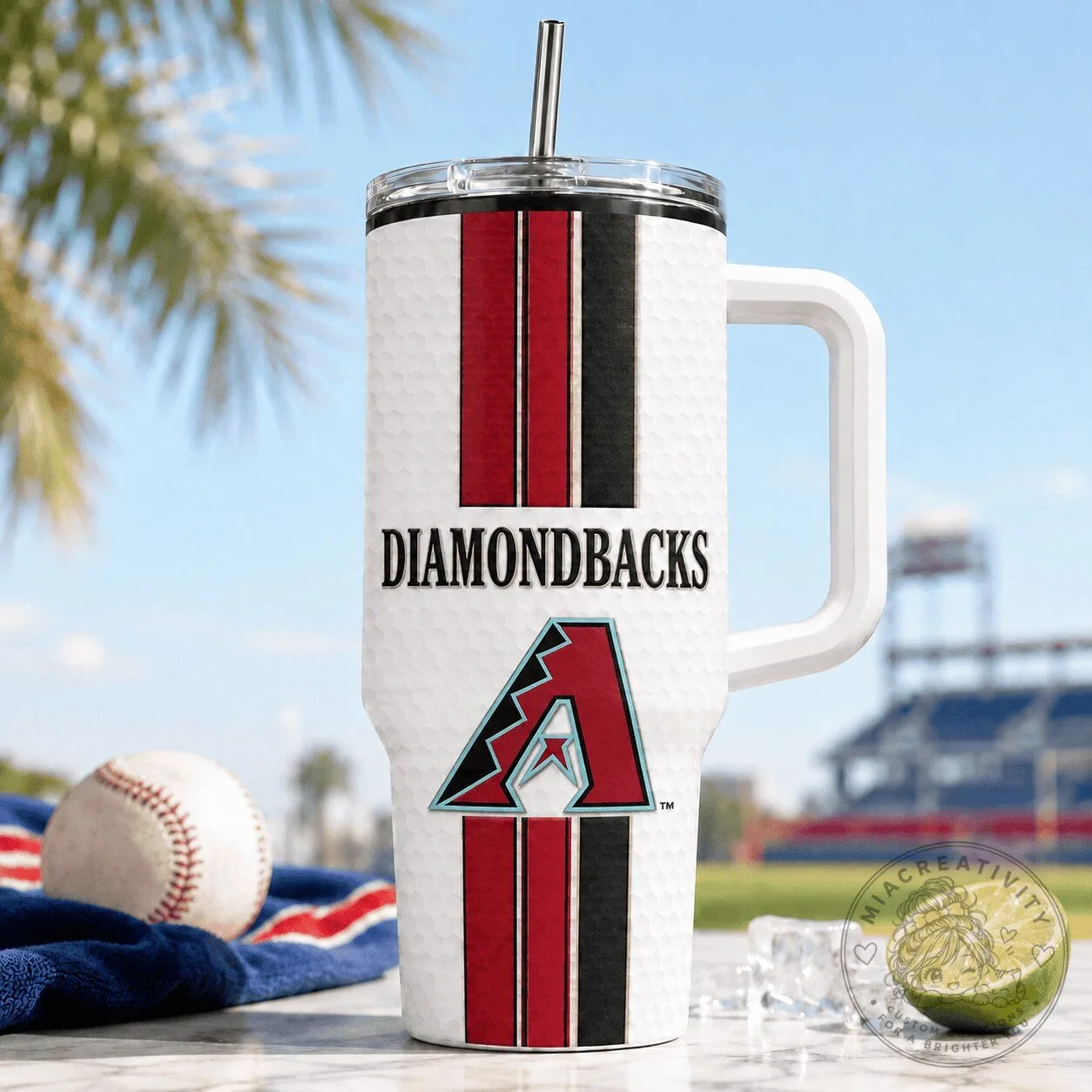 Arizona Diamondbacks Baseball Team Logo Insulated Tumbler with Handle and Straw