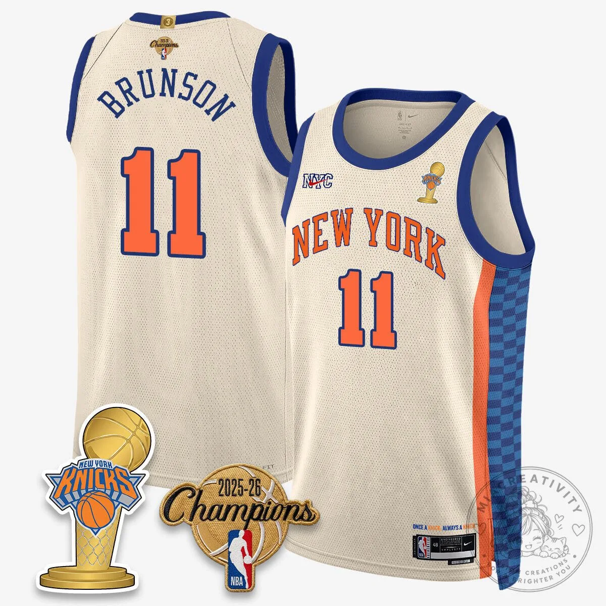 New York Knicks Jalen Brunson 2025-2026 Champions Cream Basketball Jersey