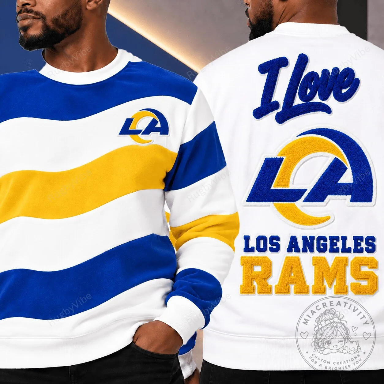 Los Angeles Rams Striped Crewneck Football Fan Sweatshirt