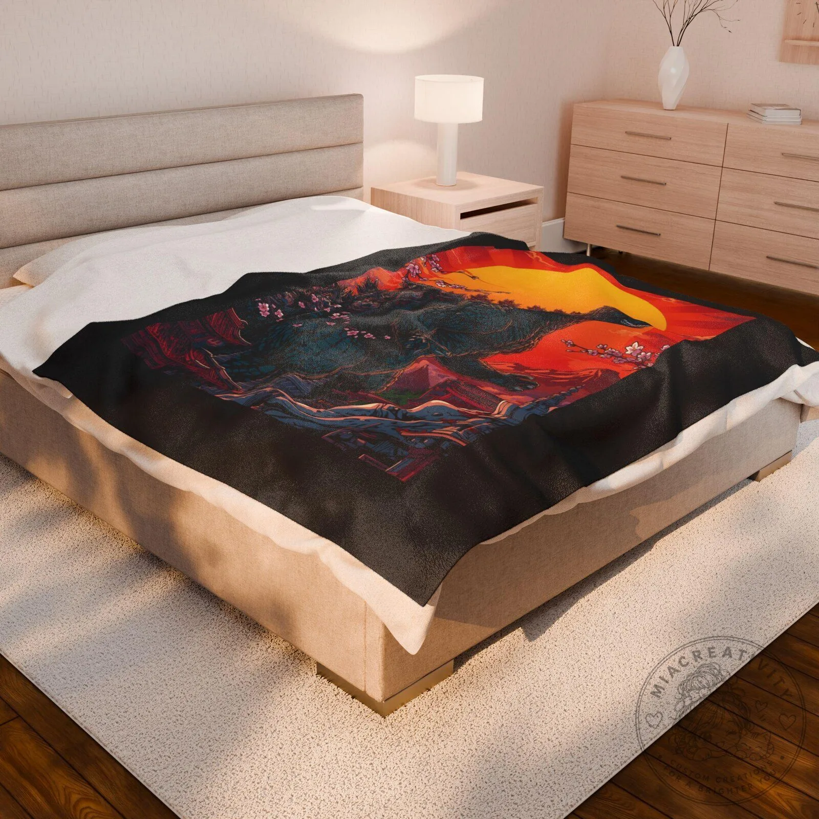 Godzilla Monster Sunset Japanese Cherry Blossom Fleece Blanket 10 Godzilla Monster Sunset Japanese Cherry Blossom Fleece Blanket