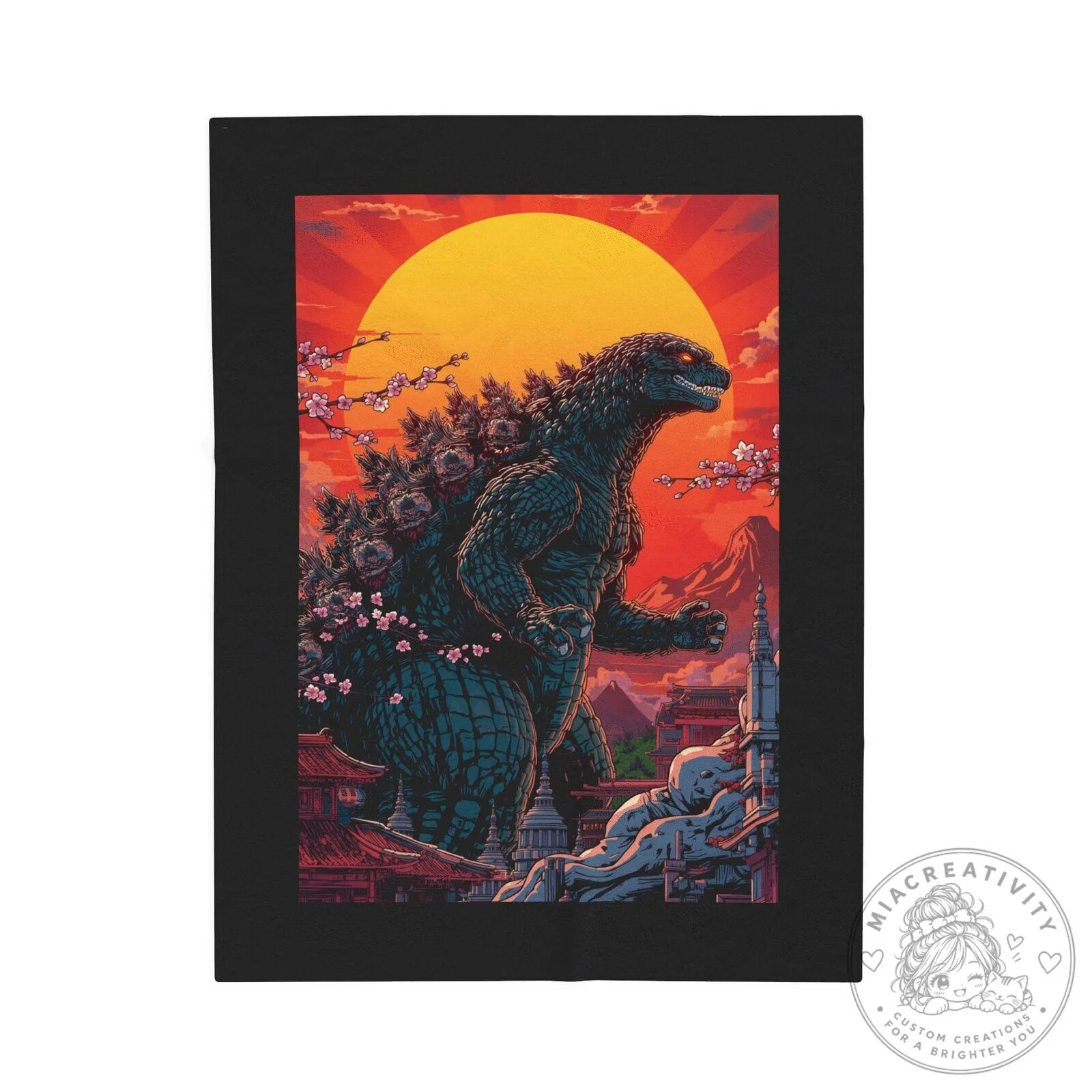 Godzilla Monster Sunset Japanese Cherry Blossom Fleece Blanket 11 Godzilla Monster Sunset Japanese Cherry Blossom Fleece Blanket