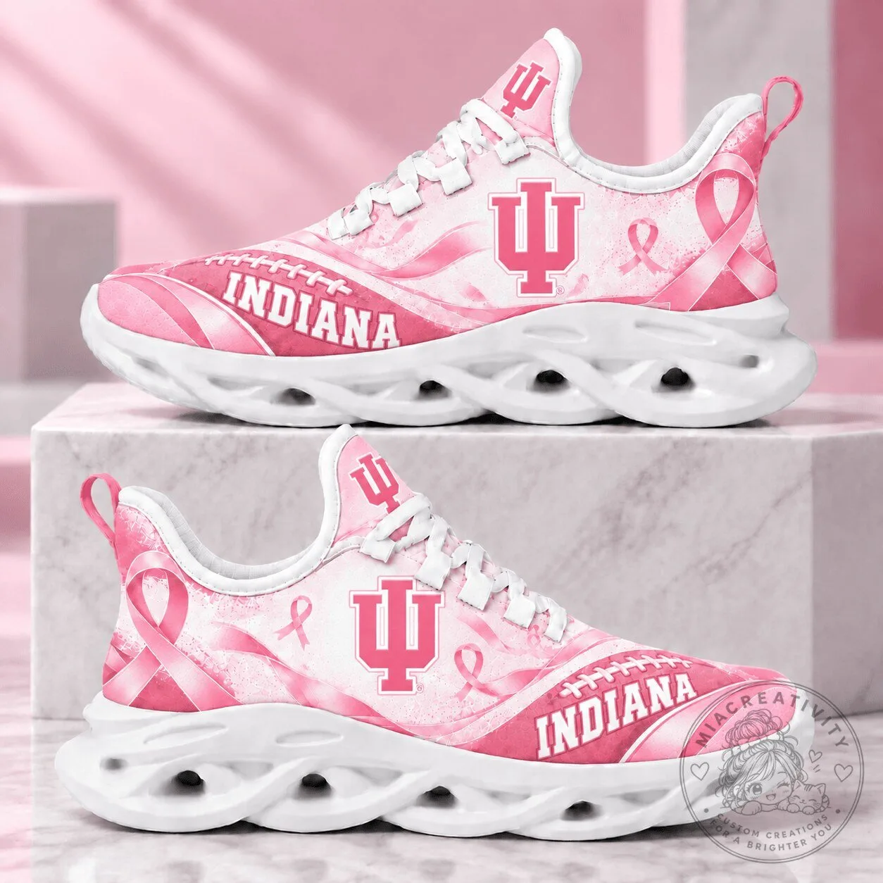 Indiana Hoosiers Breast Cancer Awareness Pink Ribbon Chunky Sneakers