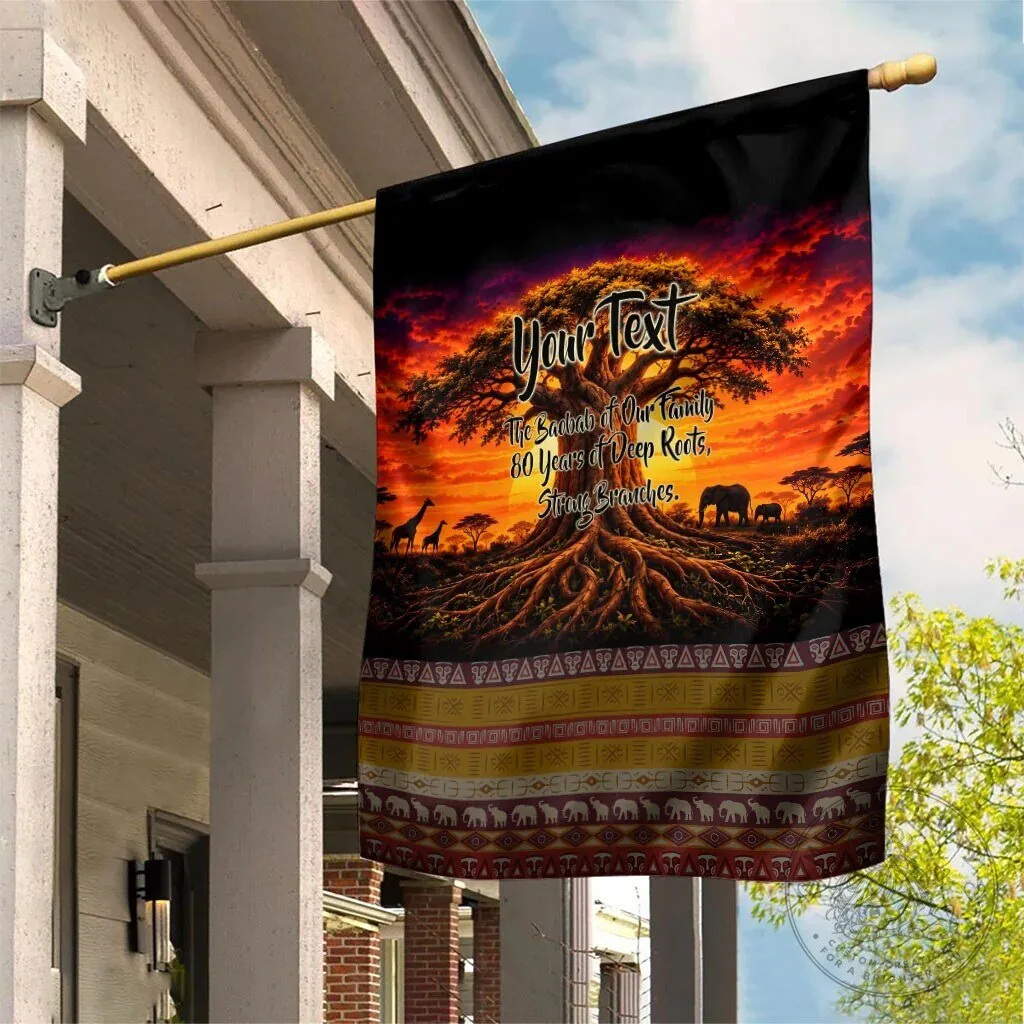 Personalized 80th Birthday Baobab Tree African Sunset Savanna Garden Flag