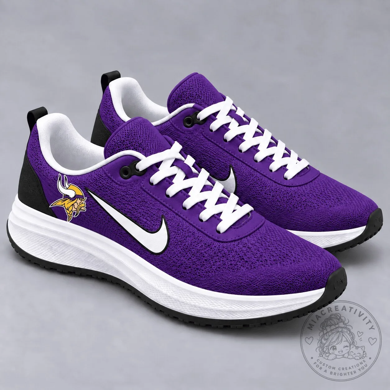 Minnesota Vikings NFL Team Logo Purple and White Athletic Running Shoes
