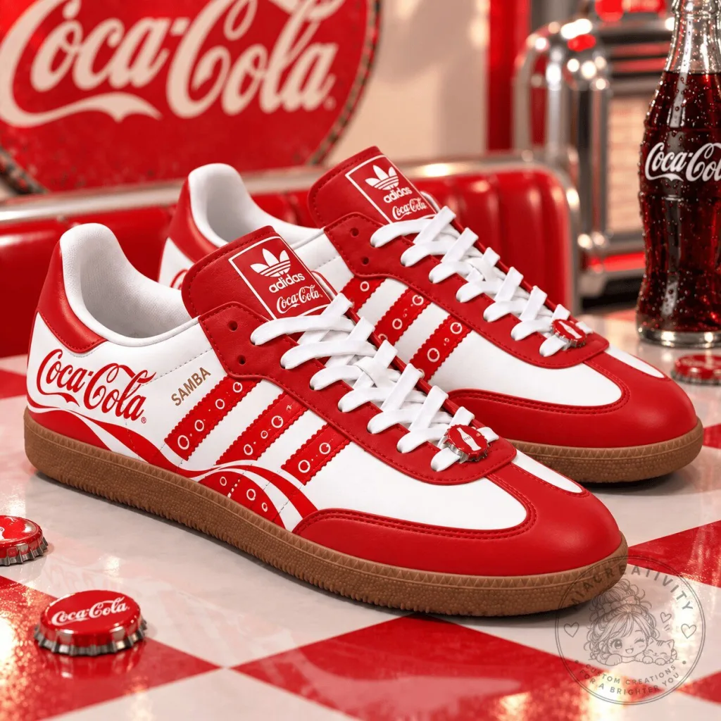 Coca-Cola Adidas Samba Red and White Athletic Shoes