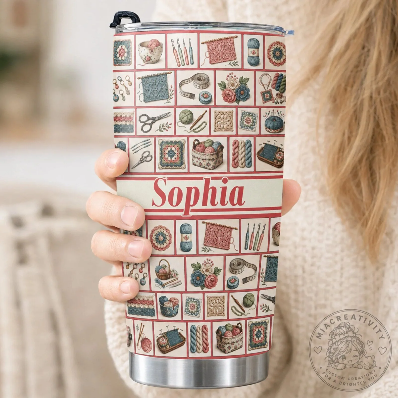 Personalized Knitting and Crocheting Lover's Tumbler with Custom Name 13 Personalized Knitting and Crocheting Lover