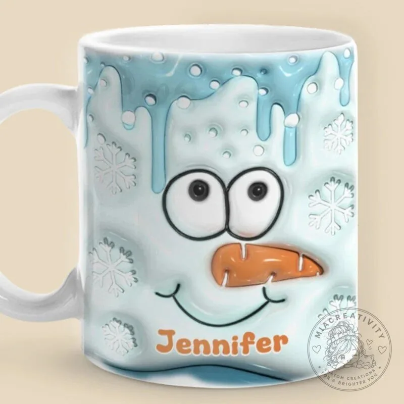 Personalized Snowman Face Christmas Mug - Custom Winter Holiday Coffee Cup Gift