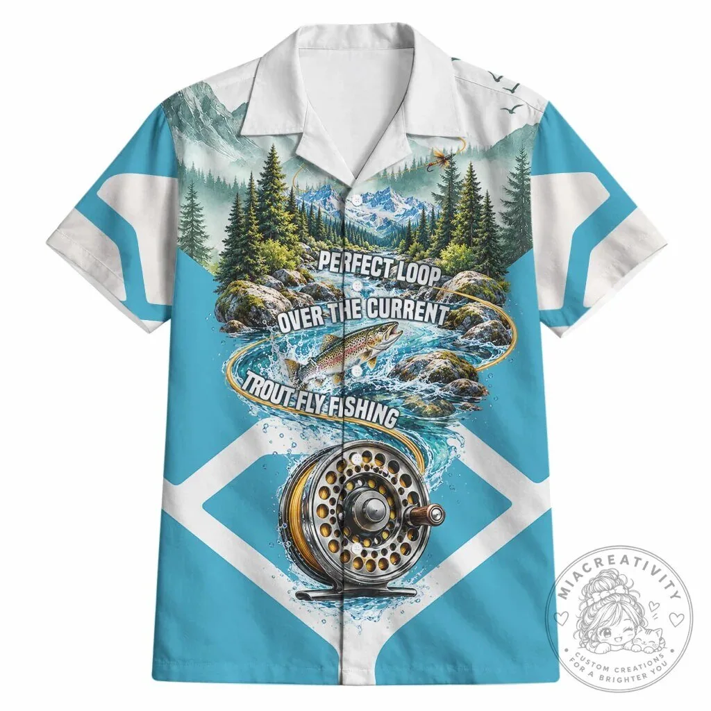 Trout Fly Fishing Perfect Loop Over The Current Hawaiian Shirt for Fisherman