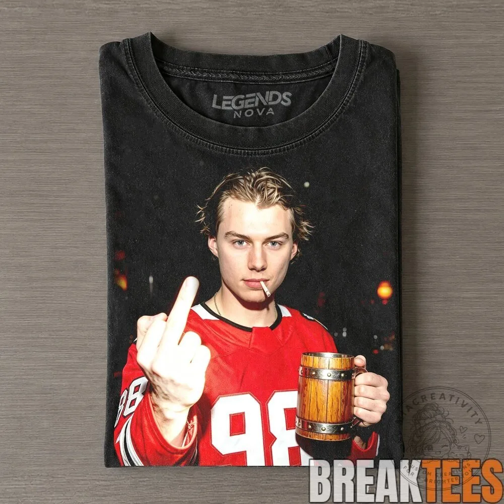 Connor Bedard Flipping Off with Beer Mug and Cigarette Funny T-Shirt