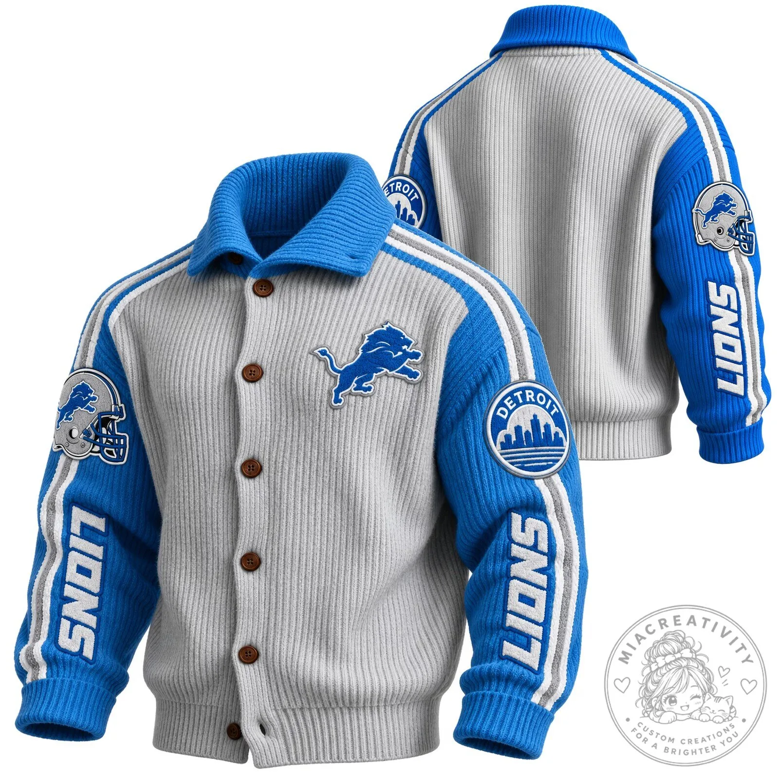 Detroit Lions NFL Football Team Logo Knit Cardigan Sweater