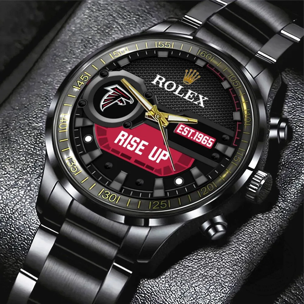 Atlanta Falcons NFL Football Team Black Stainless Steel Watch