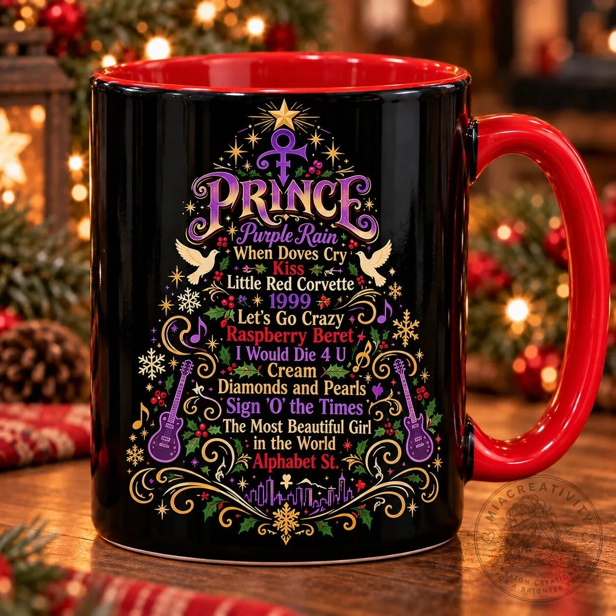 Coffee Lover Gift Prince Christmas Tree Mug, Purple Rain Holiday Coffee Cup 9 Coffee Lover Gift Prince Christmas Tree Mug, Purple Rain Holiday Coffee Cup