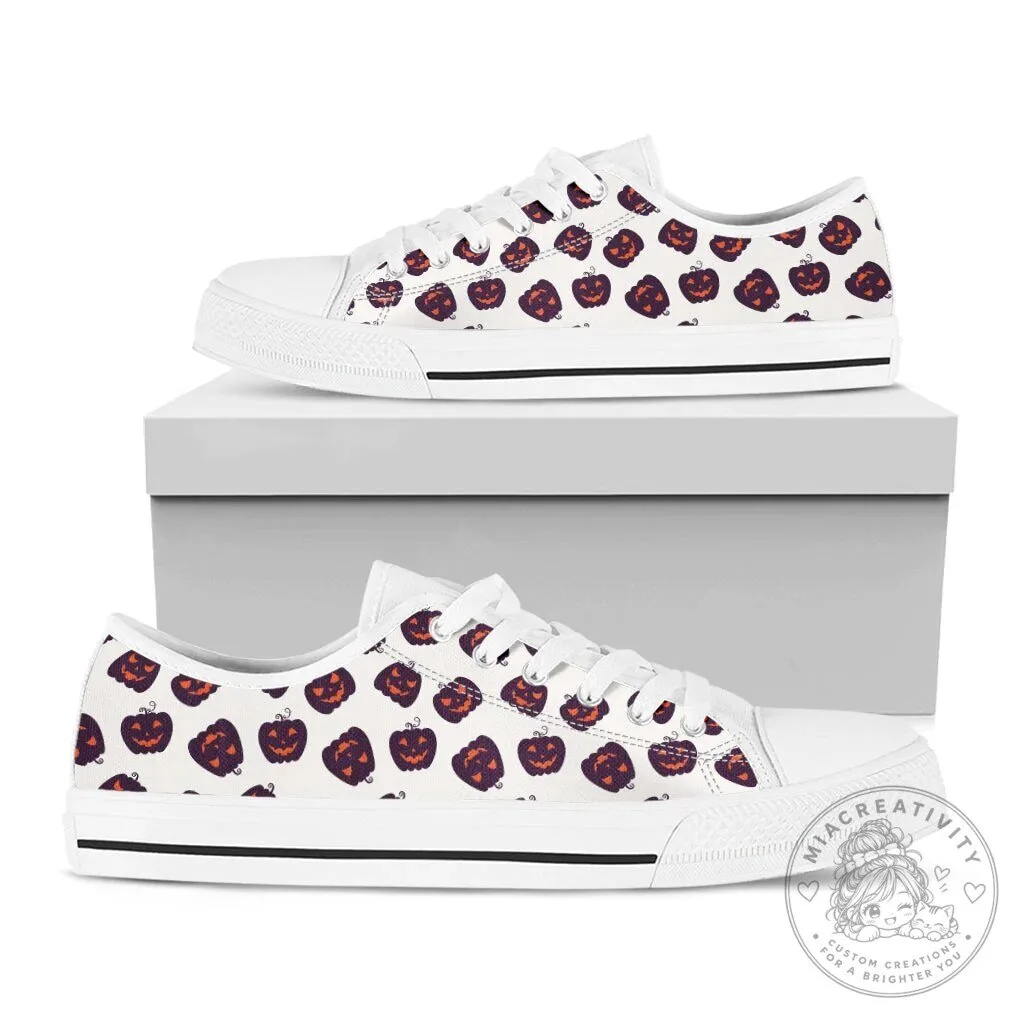 Halloween Pumpkin Pattern White Low Top Canvas Shoes