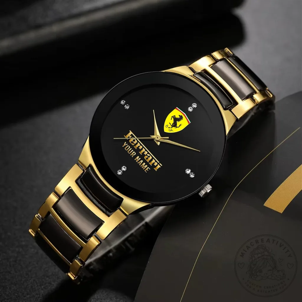 Ferrari Custom Name Black and Gold Elegant Fashion Men's Quartz Watch Ferrari Custom Name Black and Gold Elegant Fashion Men's Quartz Watch