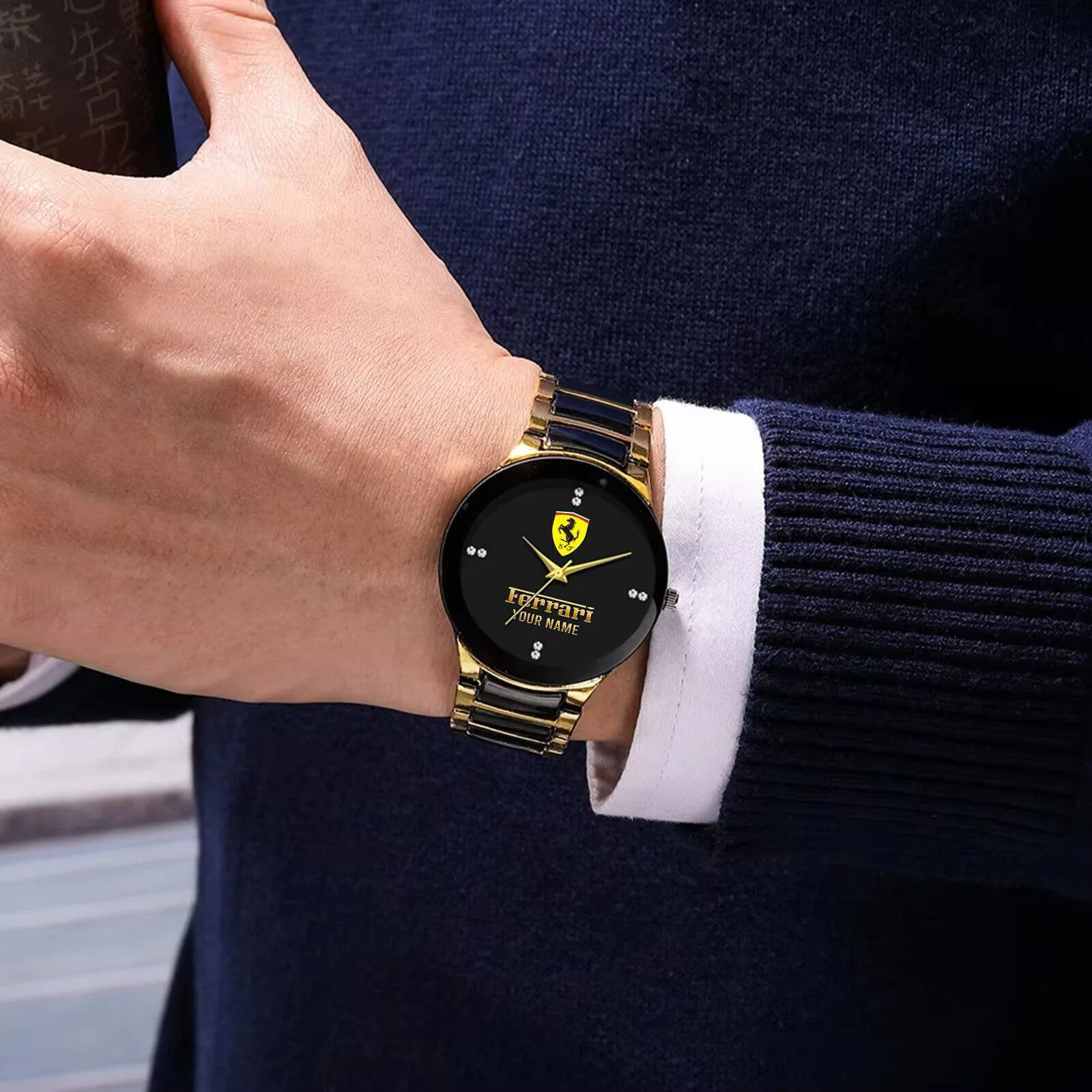 Ferrari Custom Name Black and Gold Elegant Fashion Men's Quartz Watch 9 Ferrari Custom Name Black and Gold Elegant Fashion Men