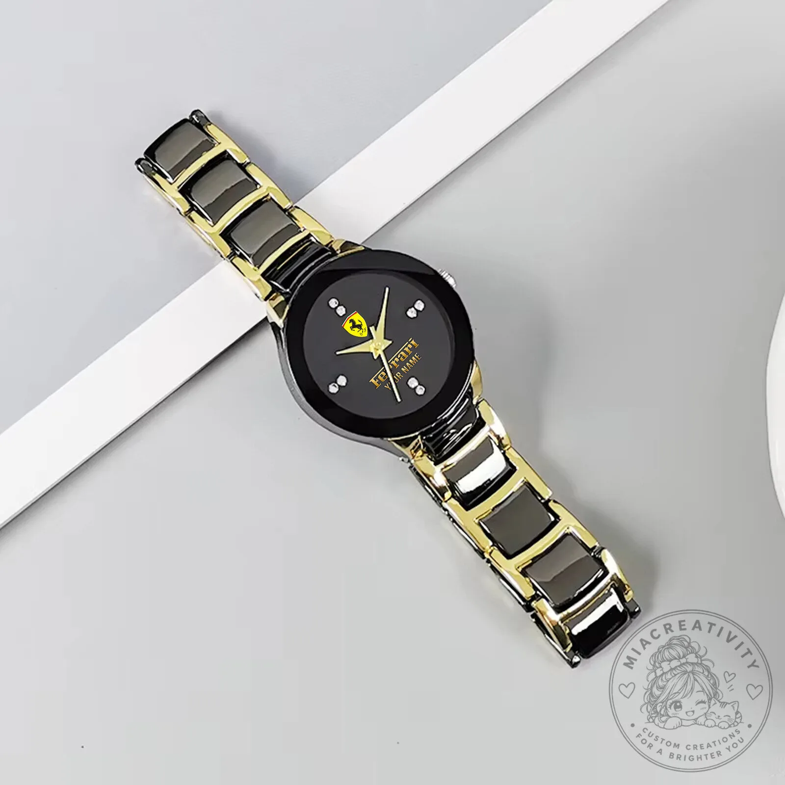 Ferrari Custom Name Black and Gold Elegant Fashion Men's Quartz Watch 11 Ferrari Custom Name Black and Gold Elegant Fashion Men