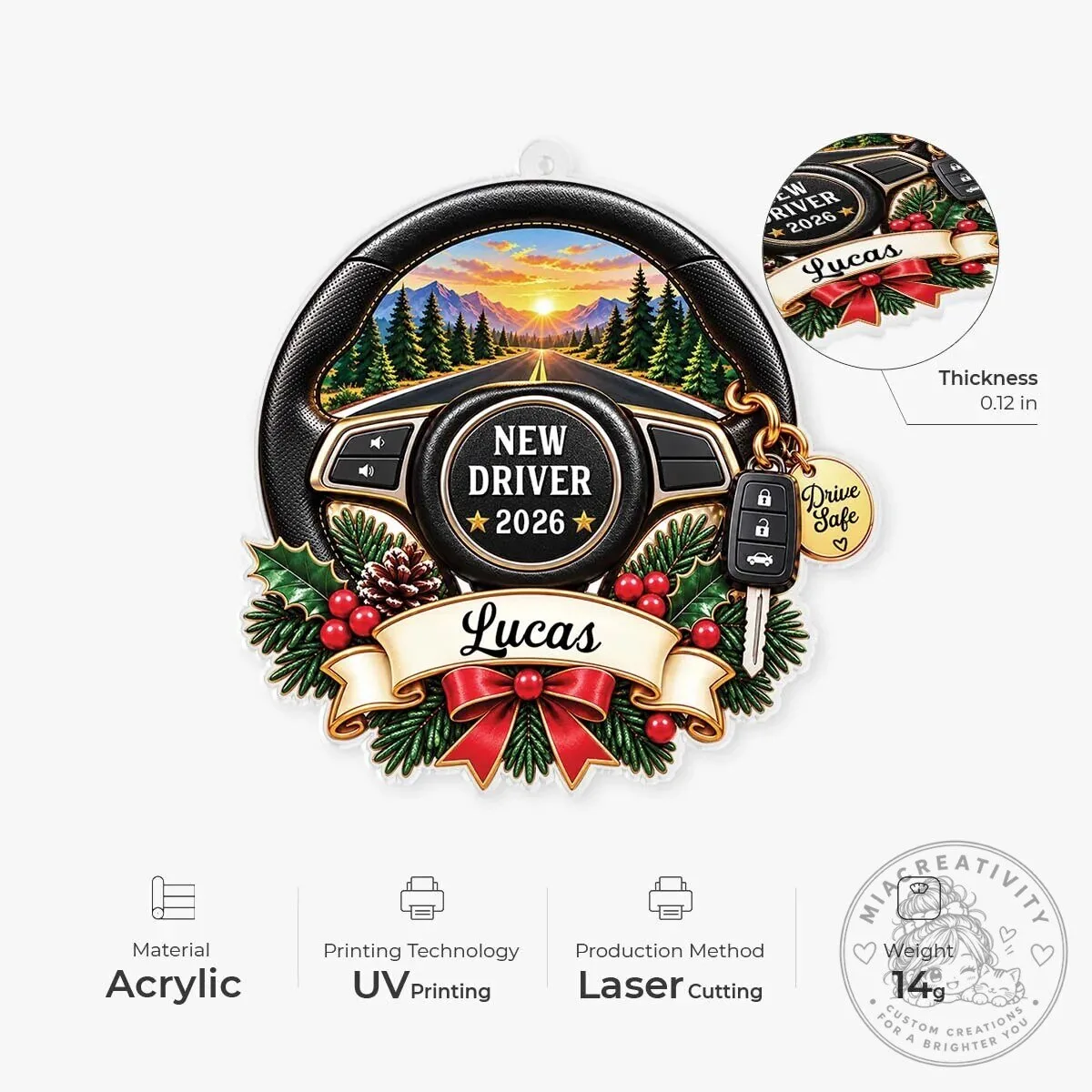 New Driver First Car Steering Wheel Personalized Christmas Ornament 12 New Driver First Car Steering Wheel Personalized Christmas Ornament