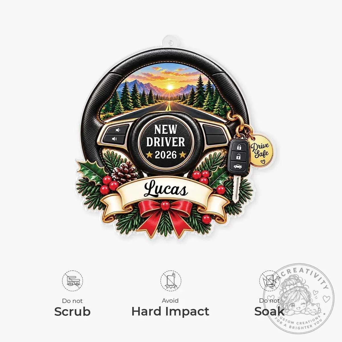 New Driver First Car Steering Wheel Personalized Christmas Ornament 14 New Driver First Car Steering Wheel Personalized Christmas Ornament