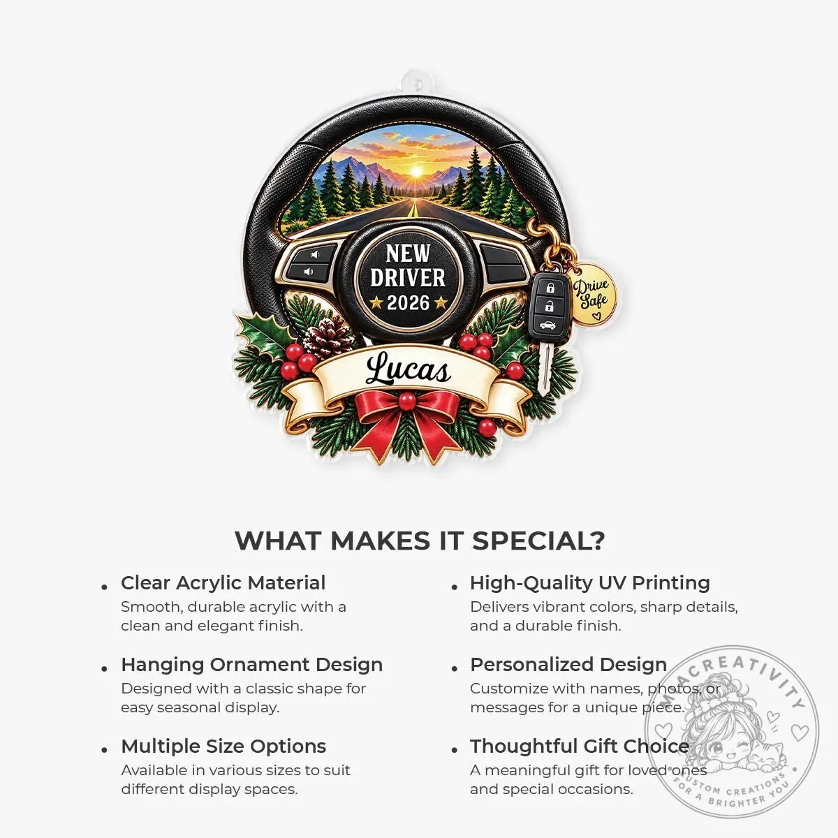 New Driver First Car Steering Wheel Personalized Christmas Ornament 15 New Driver First Car Steering Wheel Personalized Christmas Ornament