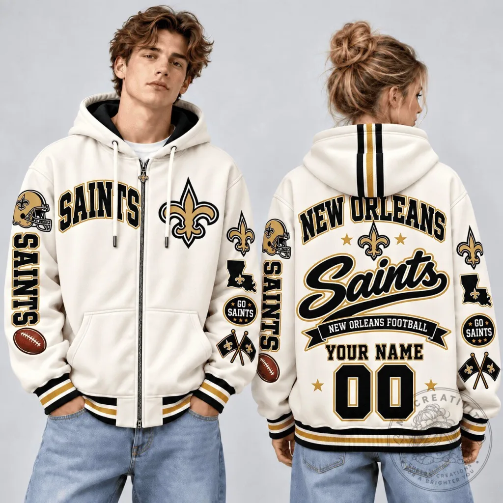 New Orleans Saints NFL Football Personalized Full-Zip Hoodie New Orleans Saints NFL Football Personalized Full-Zip Hoodie