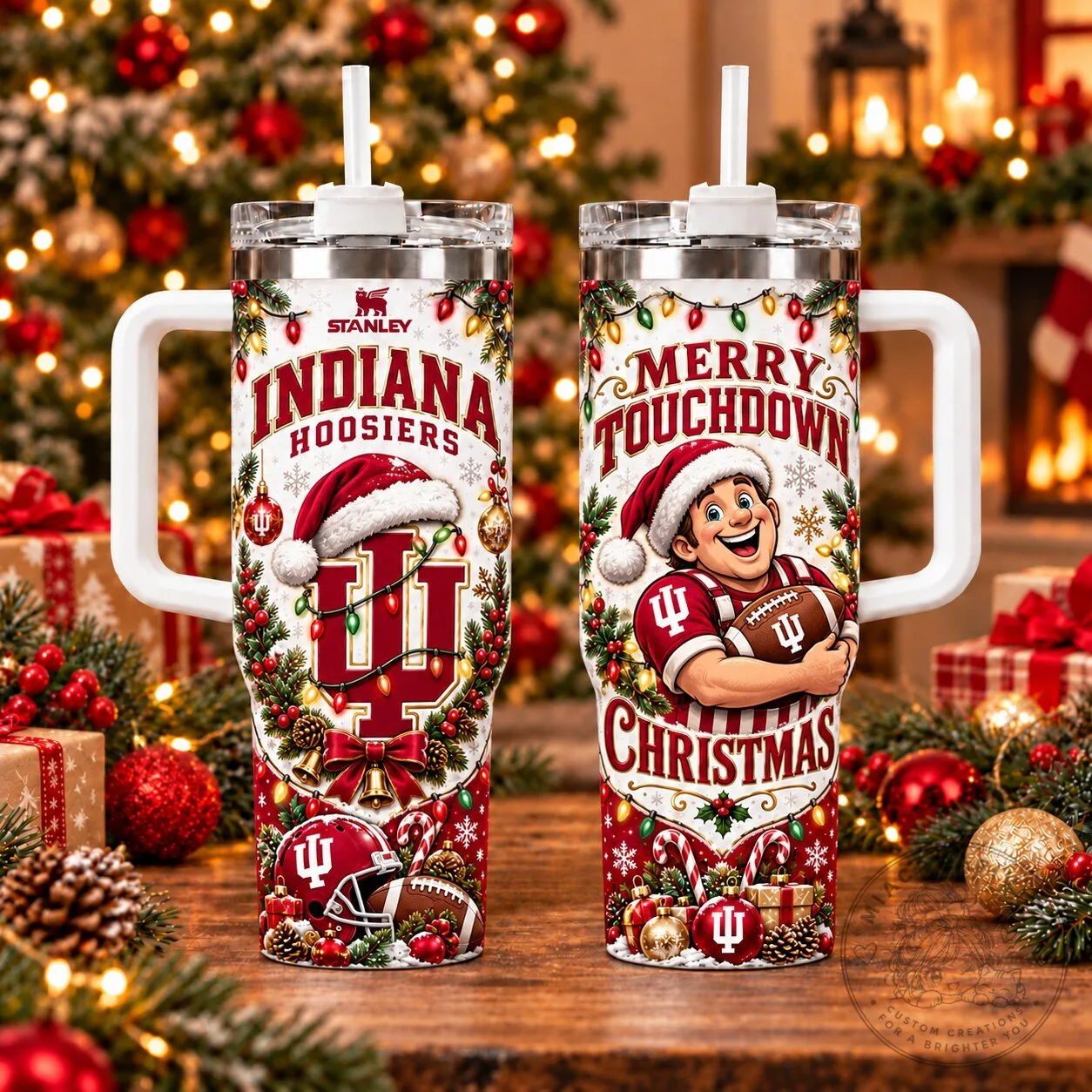 Indiana Hoosiers Merry Touchdown Christmas Holiday Stainless Steel Tumbler with Handle 2 Indiana Hoosiers Merry Touchdown Christmas Holiday Stainless Steel Tumbler with Handle