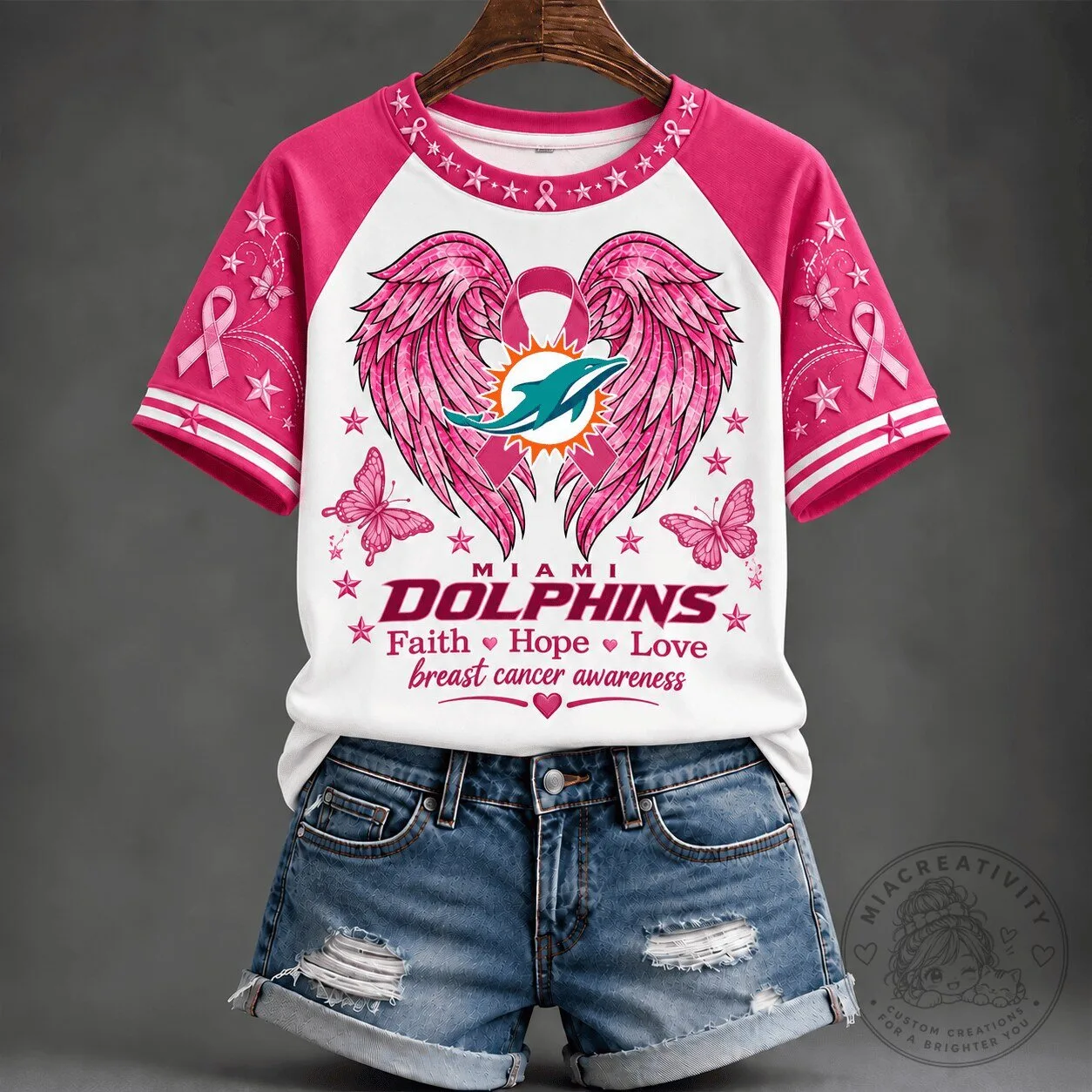 Miami Dolphins Faith Hope Love Breast Cancer Awareness T-Shirt