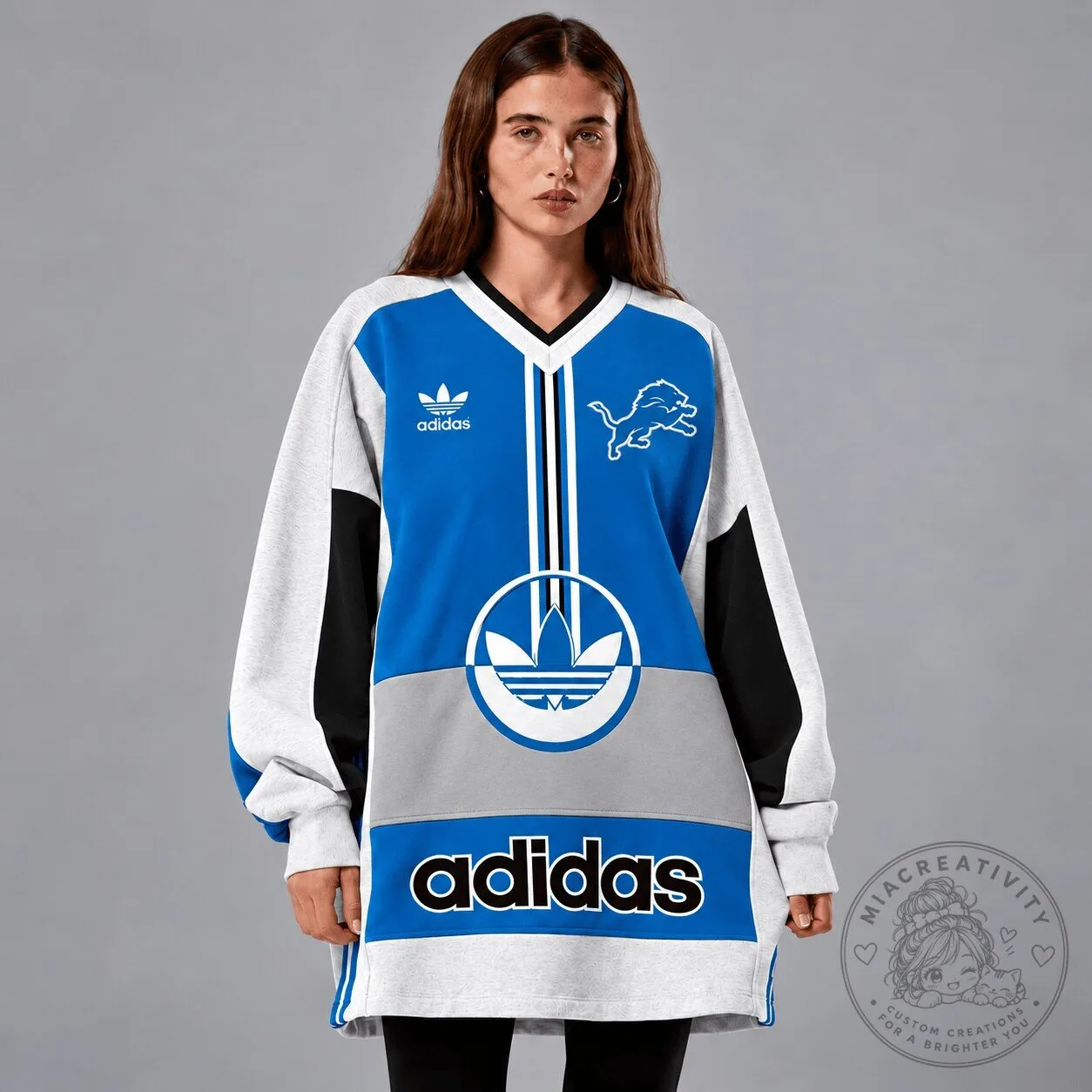 Detroit Lions NFL Vintage Varsity Oversized V-Neck Long Sleeve Sweatshirt 6 Detroit Lions NFL Vintage Varsity Oversized V-Neck Long Sleeve Sweatshirt