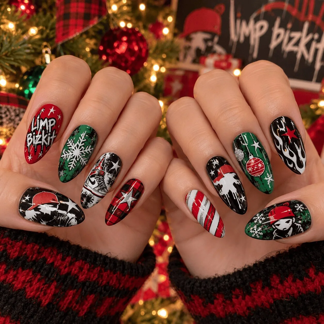 Christmas Snowflake Flame Design Press-On Nails Set by Limp Bizkit