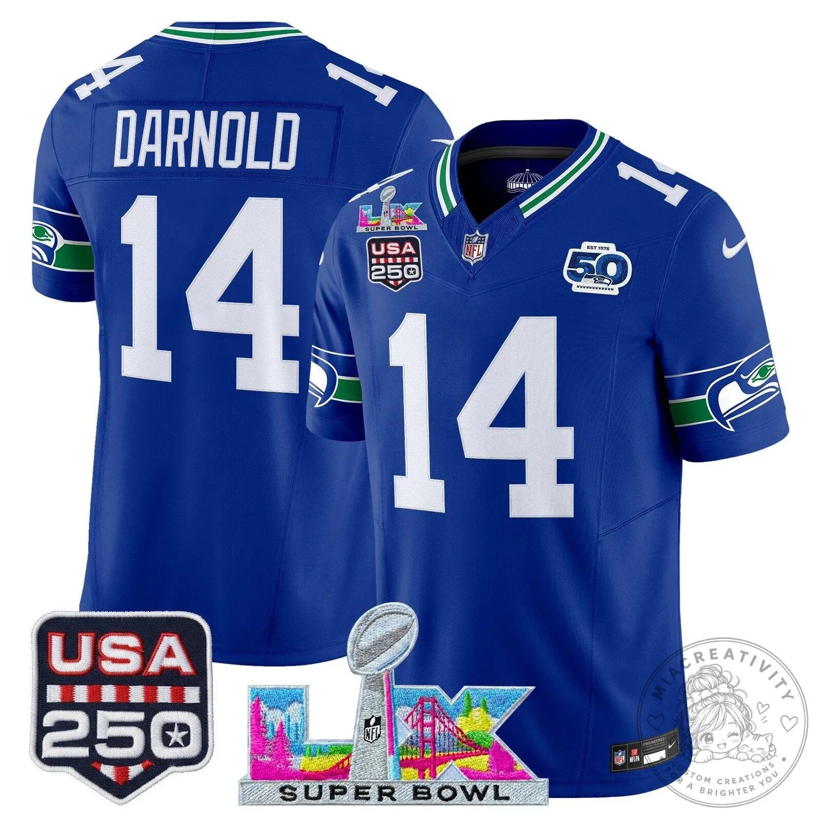 Super Bowl LX Seattle Seahawks Sam Darnold Blue Football Jersey