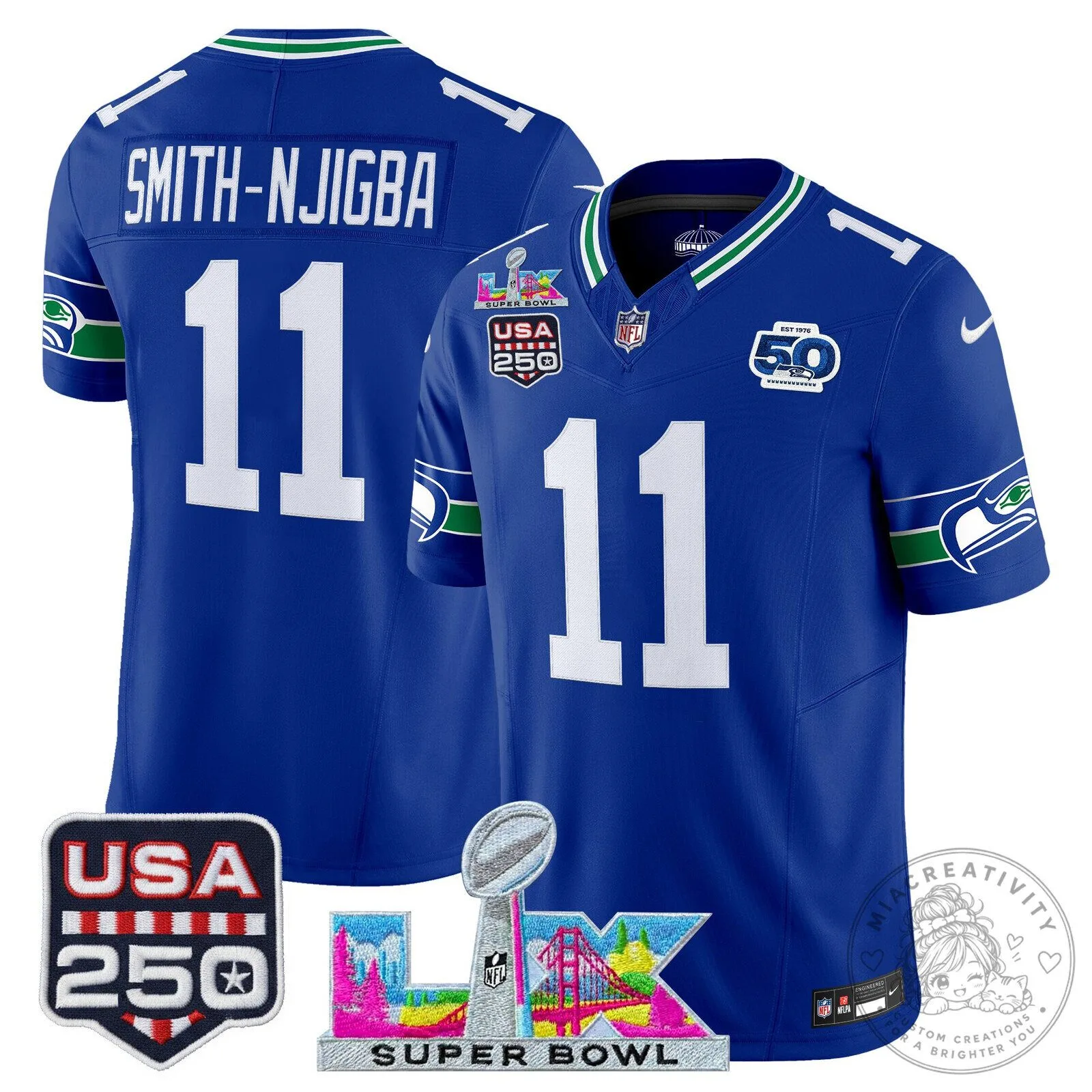 Super Bowl LX Seattle Seahawks Sam Darnold Blue Football Jersey 40 Super Bowl LX Seattle Seahawks Sam Darnold Blue Football Jersey