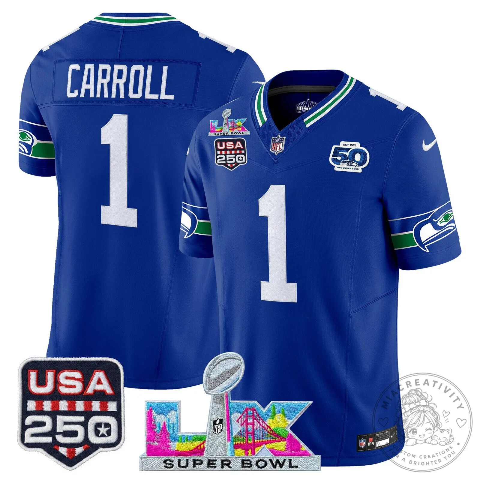 Super Bowl LX Seattle Seahawks Sam Darnold Blue Football Jersey 41 Super Bowl LX Seattle Seahawks Sam Darnold Blue Football Jersey