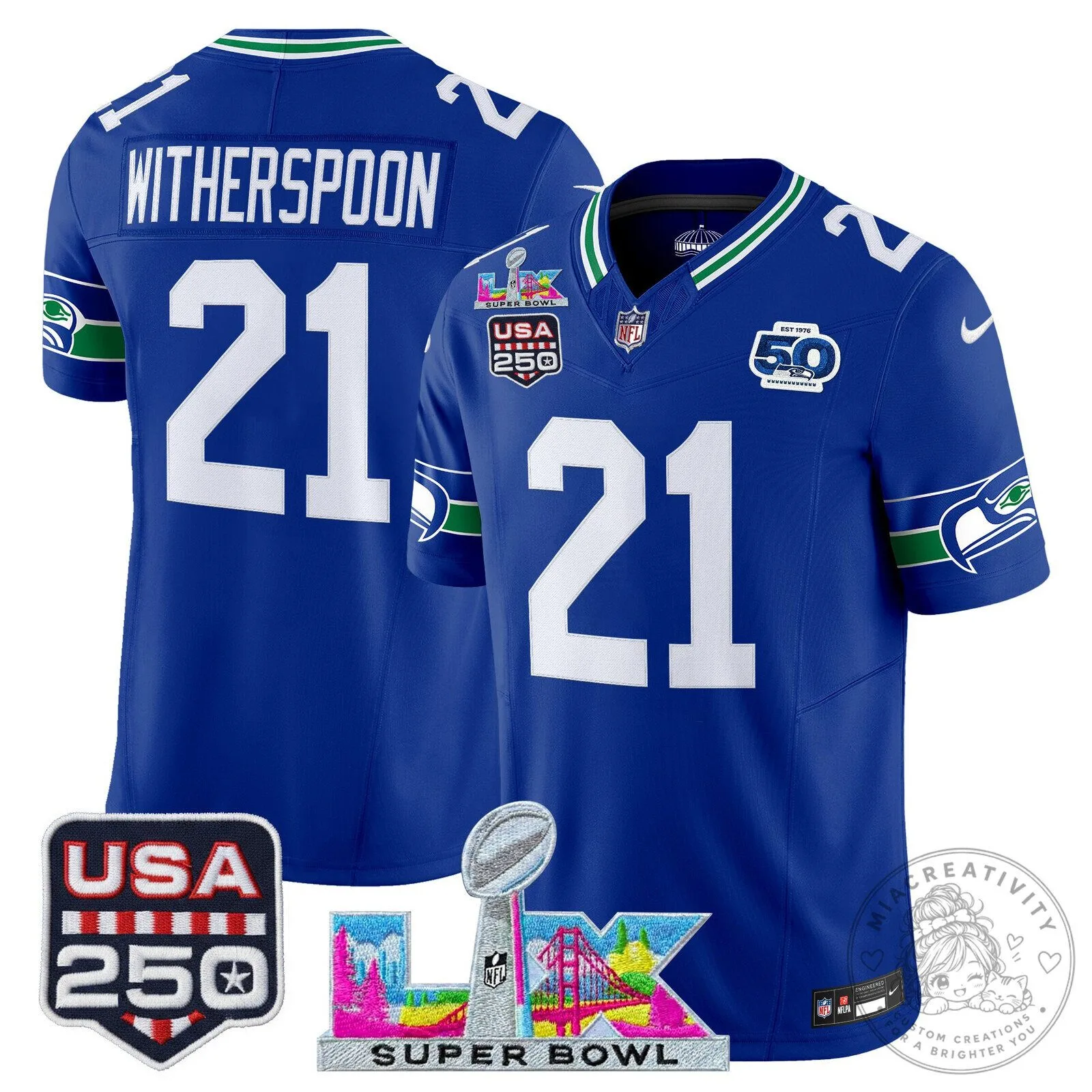 Super Bowl LX Seattle Seahawks Sam Darnold Blue Football Jersey 42 Super Bowl LX Seattle Seahawks Sam Darnold Blue Football Jersey