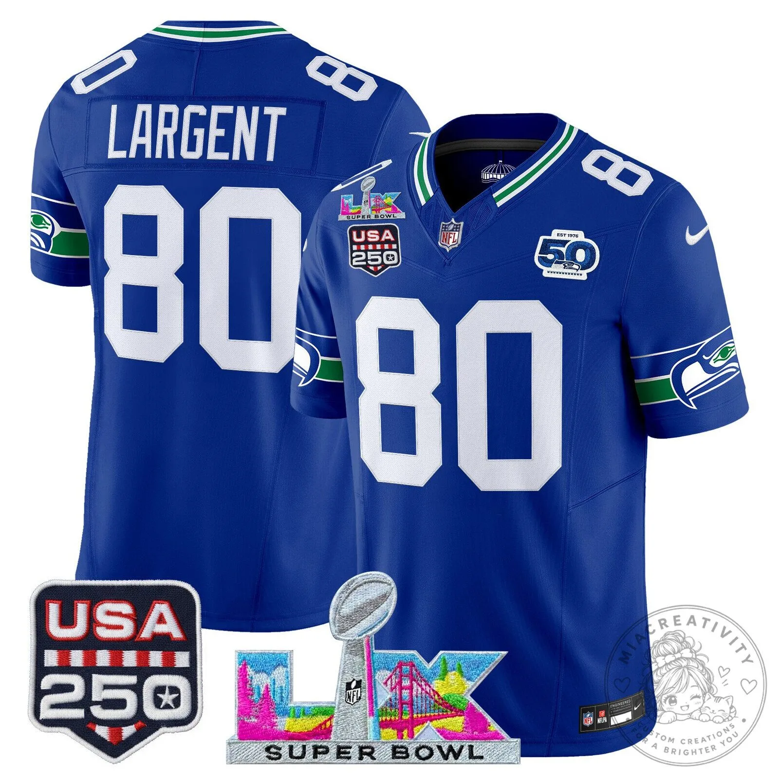 Super Bowl LX Seattle Seahawks Sam Darnold Blue Football Jersey 44 Super Bowl LX Seattle Seahawks Sam Darnold Blue Football Jersey