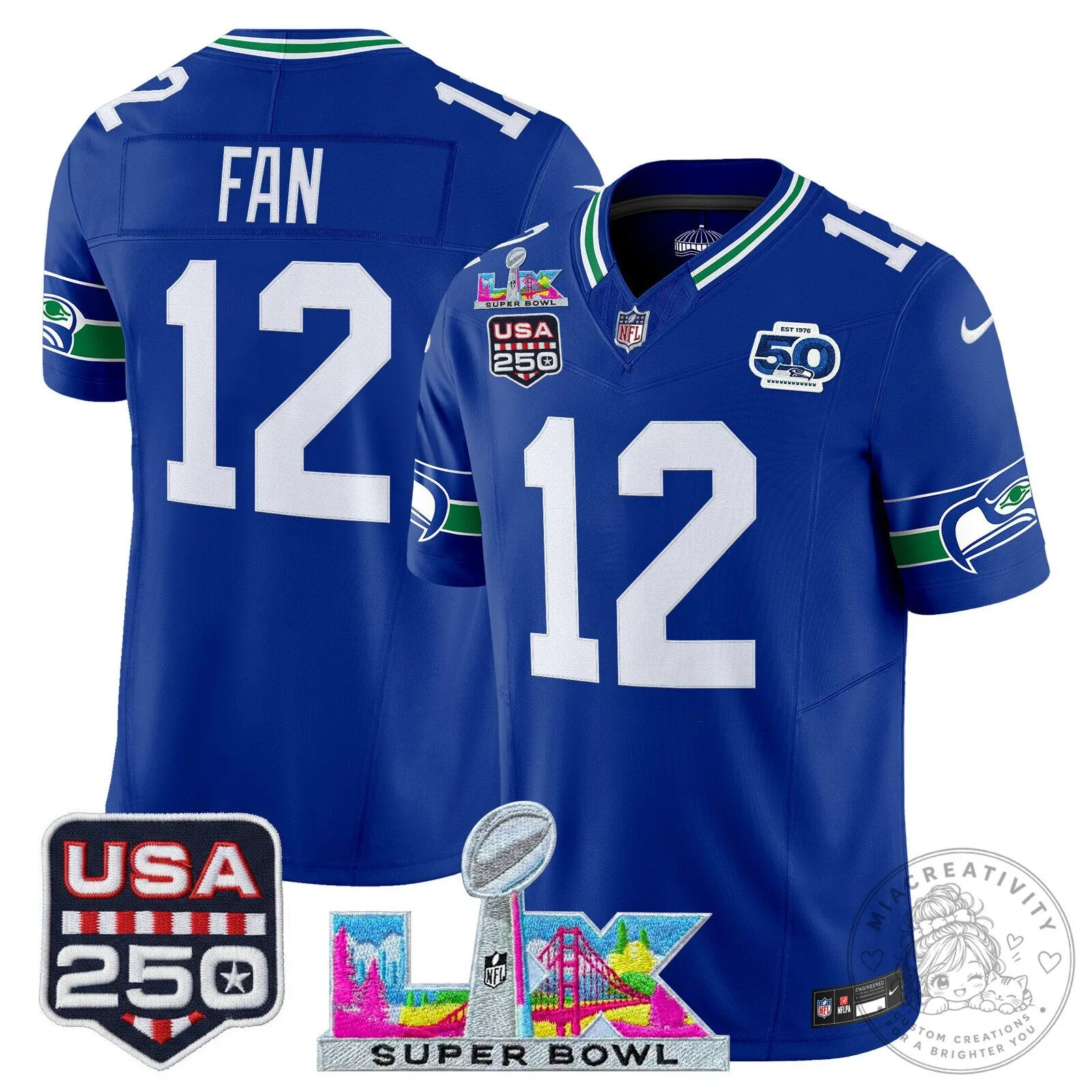 Super Bowl LX Seattle Seahawks Sam Darnold Blue Football Jersey 45 Super Bowl LX Seattle Seahawks Sam Darnold Blue Football Jersey