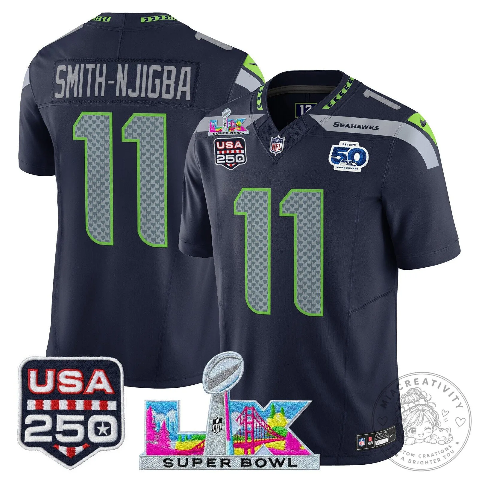 Super Bowl LX Seattle Seahawks Sam Darnold Blue Football Jersey 47 Super Bowl LX Seattle Seahawks Sam Darnold Blue Football Jersey